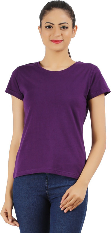 Ap'pulse Casual Short Sleeve, Cap Sleeve Solid Women Purple Top