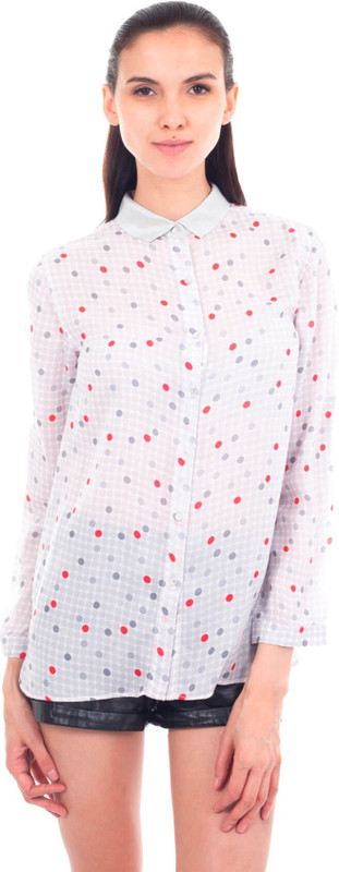 9teen Again Casual Full Sleeve Polka Print Women White Top