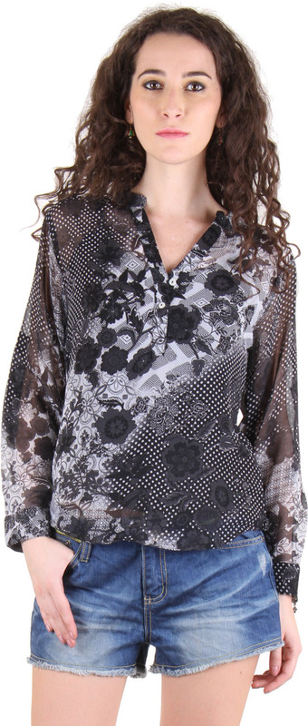 Chimera Casual Full Sleeve Floral Print Women Grey Top