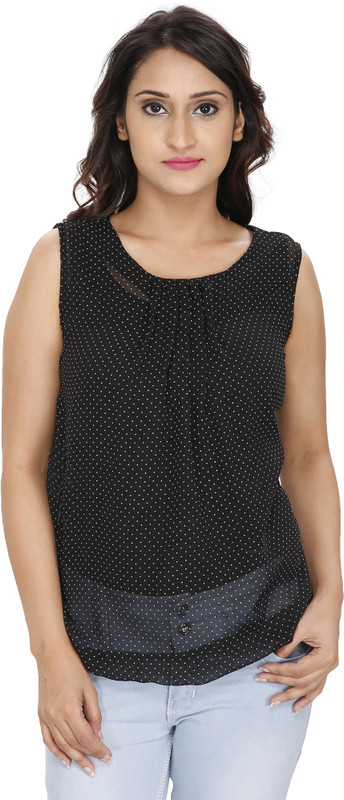 2 Day Casual Sleeveless Printed Women White, Black Top