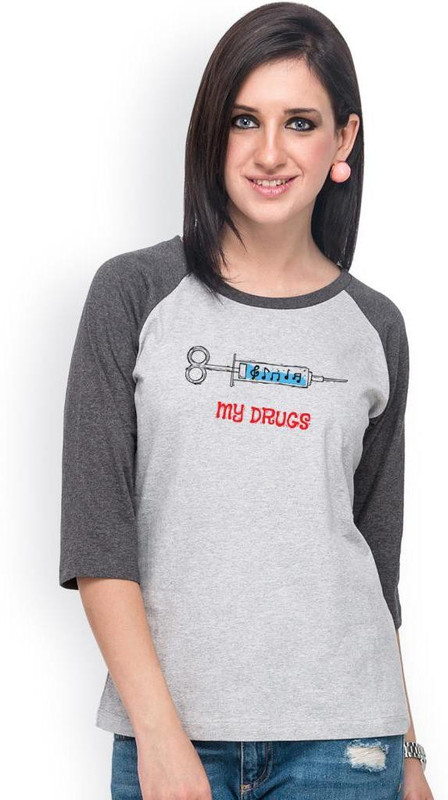 Campus Sutra Casual 3/4 Sleeve Printed Women Grey, Grey Top