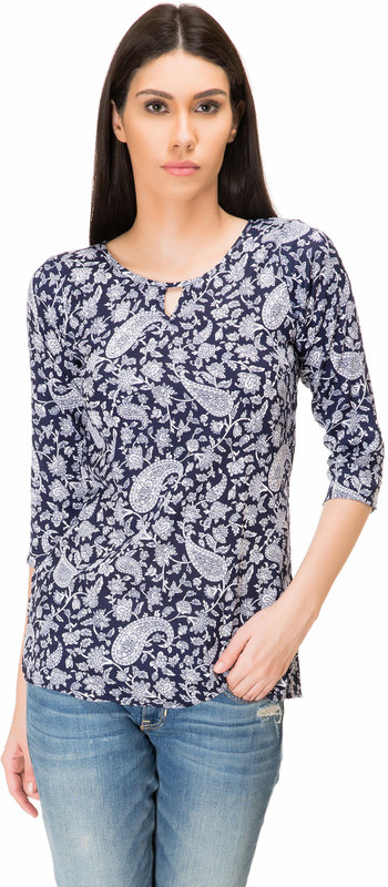Adyuth Casual 3/4 Sleeve Floral Print Women Blue Top