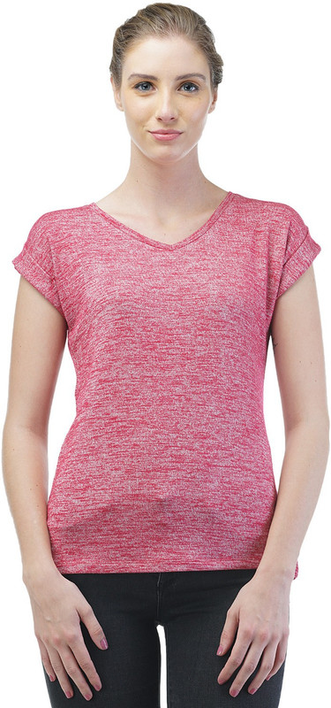 Merch21 Casual Short Sleeve Self Design Women Red Top