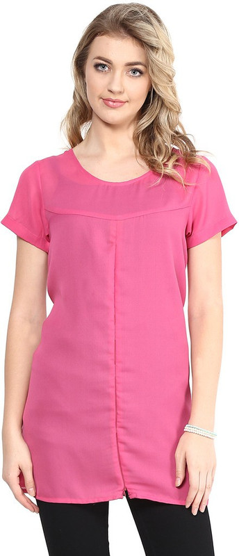 Mine4Nine Casual Cap Sleeve Solid Women Pink Top