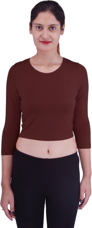 Shyie Formal 3/4 Sleeve Solid Women Brown Top