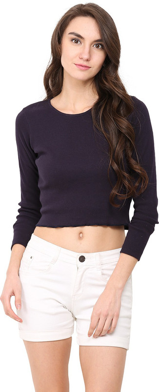 Trend Arrest Party Full Sleeve Solid Women Blue Top