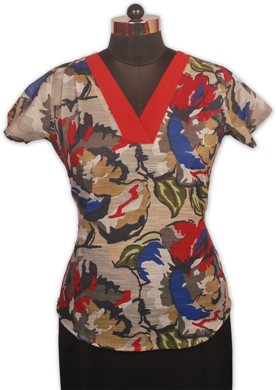 Indian Rain Casual Short Sleeve Printed Women Multicolor Top