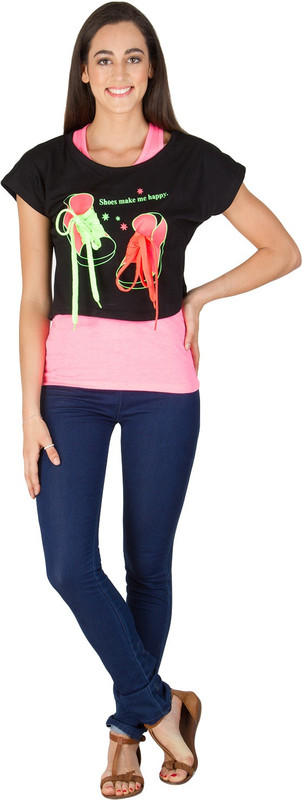 Western World Casual Cap Sleeve Solid Women Black Top