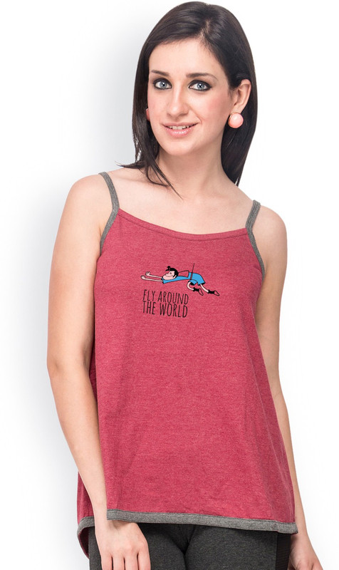 Campus Sutra Casual Sleeveless Printed Women Maroon, Grey Top