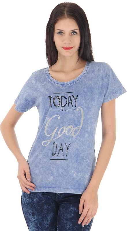 Vero Moda Casual Short Sleeve Embellished Women Blue Top