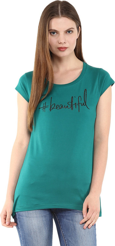 Fritzberg Casual Short Sleeve Printed Women Green Top