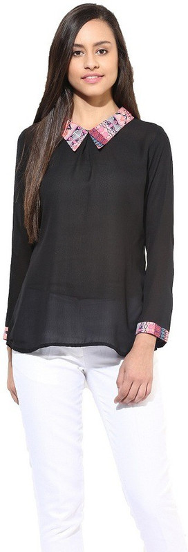La Firangi Casual Full Sleeve Solid Women Black Top