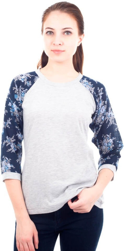 Forever 9teen Casual 3/4 Sleeve Solid Women Grey Top