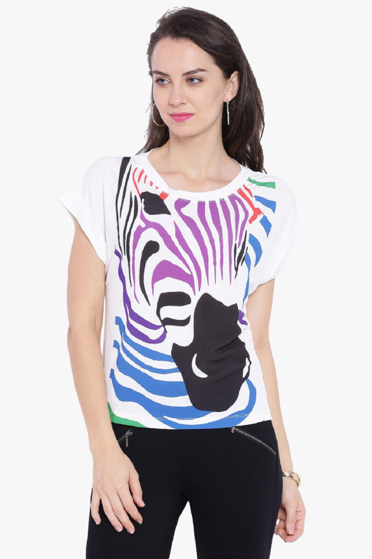 Avirate Casual Short Sleeve Printed Women Multicolor Top