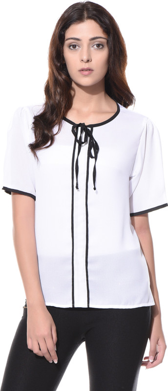 Miss Chase Casual Short Sleeve Solid Women White Top