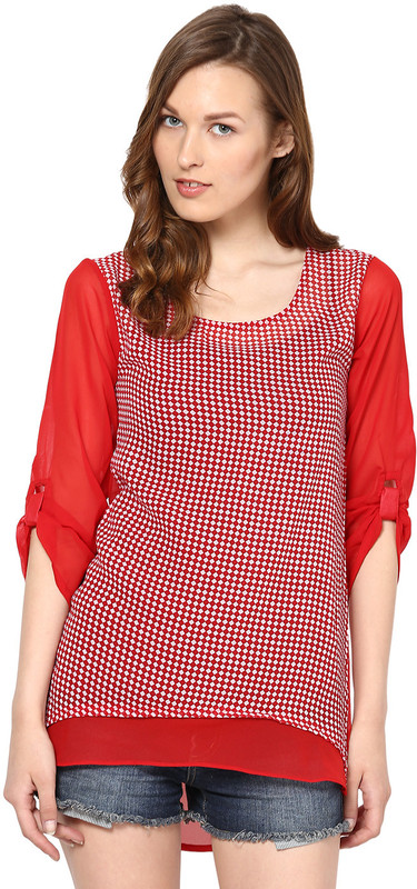 Abiti Bella Casual 3/4 Sleeve Checkered Women Red Top