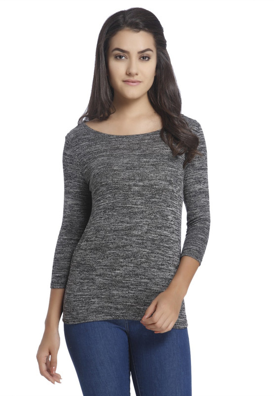 Only Casual 3/4 Sleeve Solid Women Black, Grey Top
