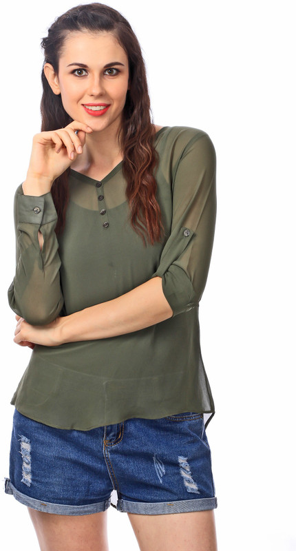 Fio Casual Full Sleeve Solid Women Brown Top