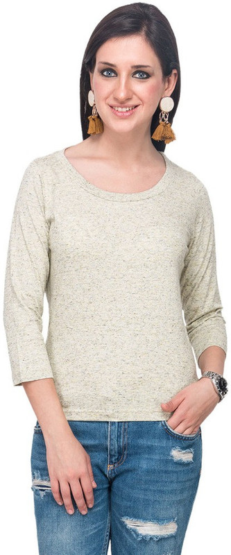 Campus Sutra Casual 3/4 Sleeve Solid Women Beige Top