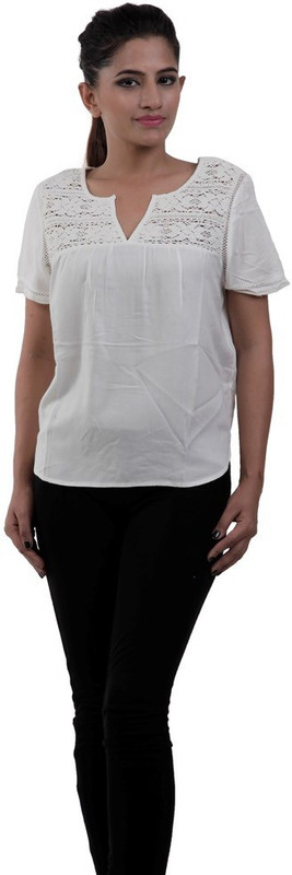 M&F Casual Short Sleeve Solid Women White Top