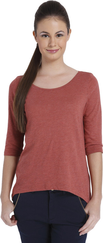 Only Casual 3/4 Sleeve Solid Women Maroon Top