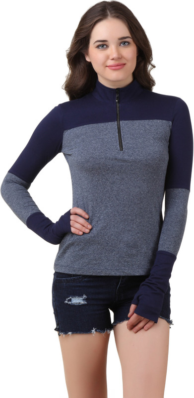 Texco Casual Extended Sleeve Solid Women Blue Top