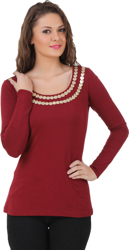 Texco Casual Full Sleeve Solid Women Maroon Top