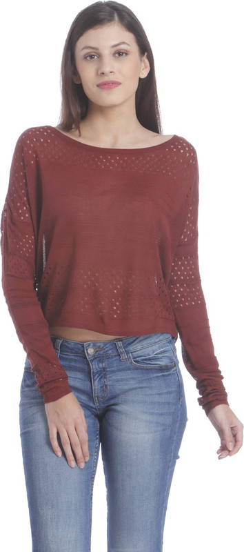 Only Casual Full Sleeve Solid Women Maroon Top