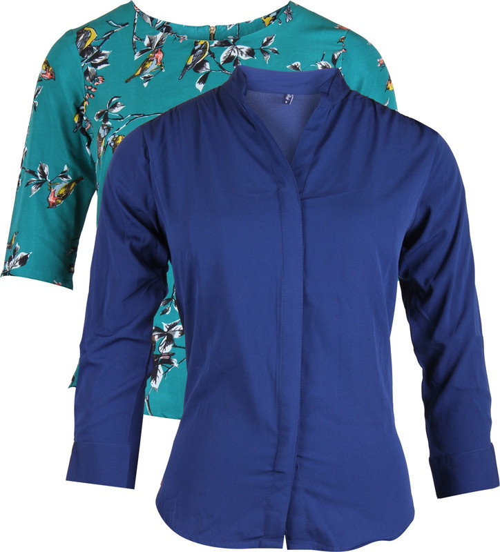 Vvoguish Casual 3/4 Sleeve Solid Women Multicolor, Blue Top