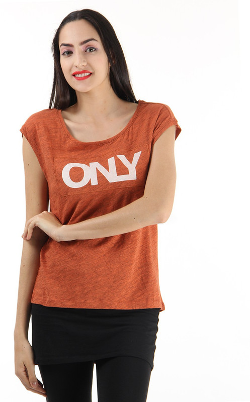 Only Casual 3/4 Sleeve Printed Women Brown Top