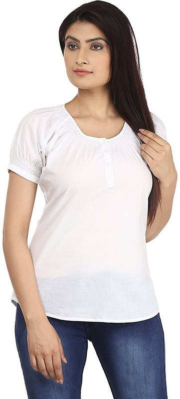 Eves Pret A Porter Casual Short Sleeve Solid Women White Top