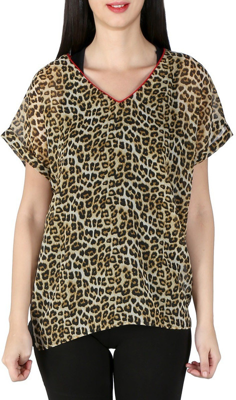 IsaDora Casual Short Sleeve Animal Print Women Multicolor Top