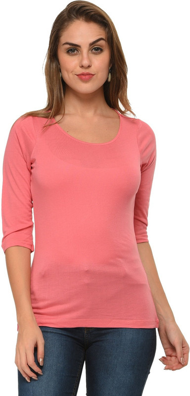 Frenchtrendz Casual 3/4 Sleeve Solid Women Pink Top