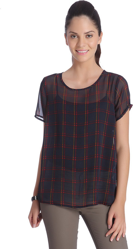 Only Casual Sleeveless Checkered Women Blue Top