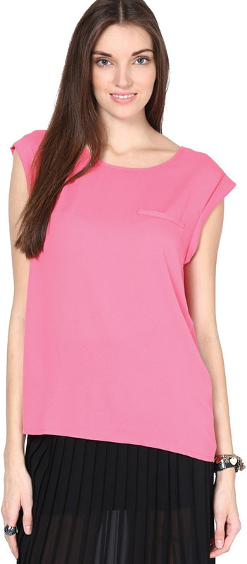Only Casual Cap Sleeve Solid Women Pink Top