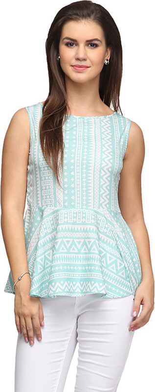 Eavan Casual Sleeveless Geometric Print Women Light Green Top