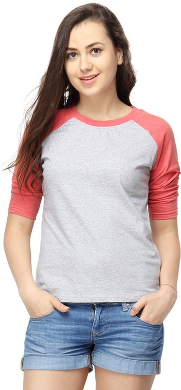 Campus Sutra Casual 3/4 Sleeve Color Blocked Women Grey, Orange Top