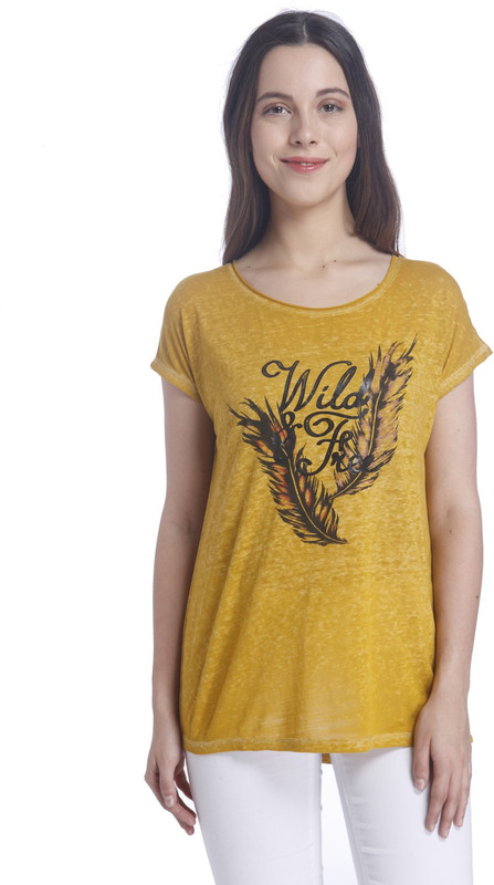 Vero Moda Casual Short Sleeve Graphic Print Women Gold Top
