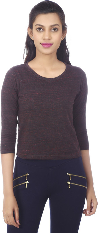 Karney Casual 3/4 Sleeve Solid Women Maroon Top