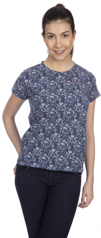 Karney Casual Short Sleeve Printed Women Blue Top