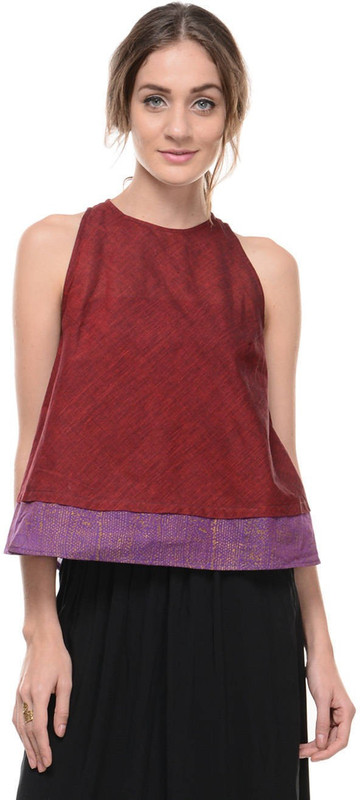 Ans Astha And Sidharth Casual Sleeveless Solid Women Maroon Top