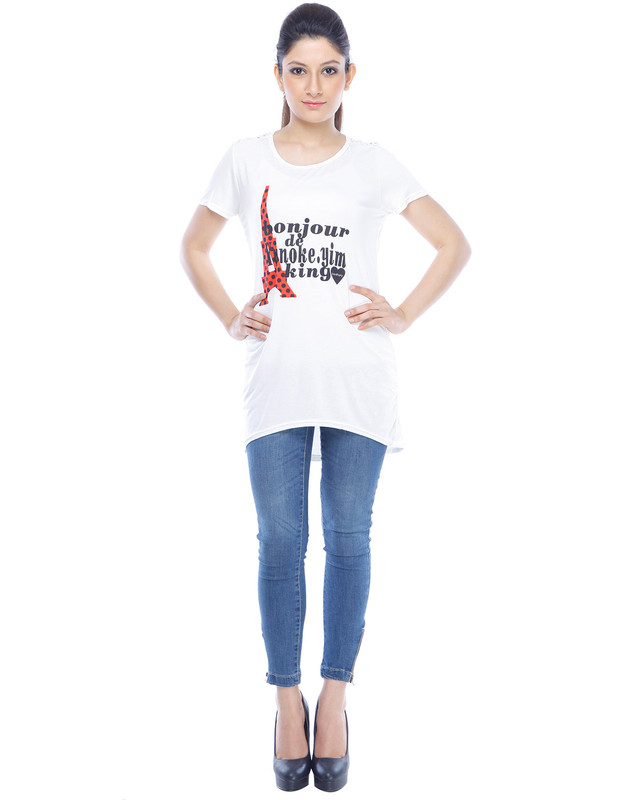 Ram Fashion Casual Short Sleeve Printed Women Multicolor Top