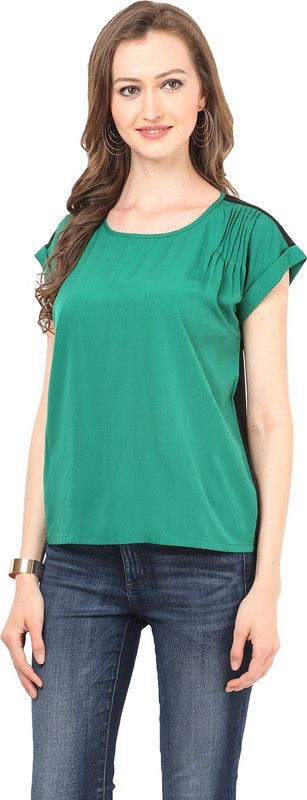Stilestreet Casual 3/4 Sleeve Solid Women Green Top