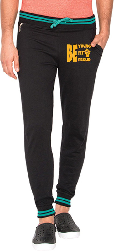 Campus Sutra Printed Men Black Track Pants