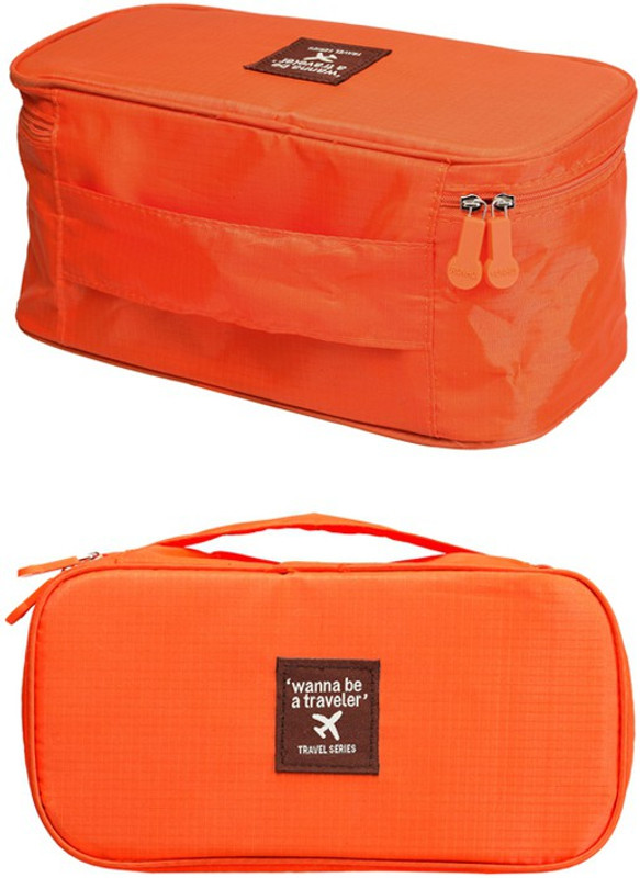 PackNBuy Multi Functional Travel Organizer Cosmetic Make-up Bag Portable Luggage Storage Case Bra Underwear Pouch(Orange)