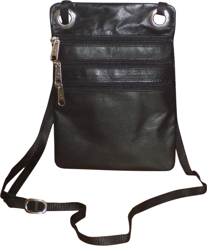 Kan Black Premium Quality Leather Travel Pouch/Sling Bag For Men and Women Small Travel Bag(Black)