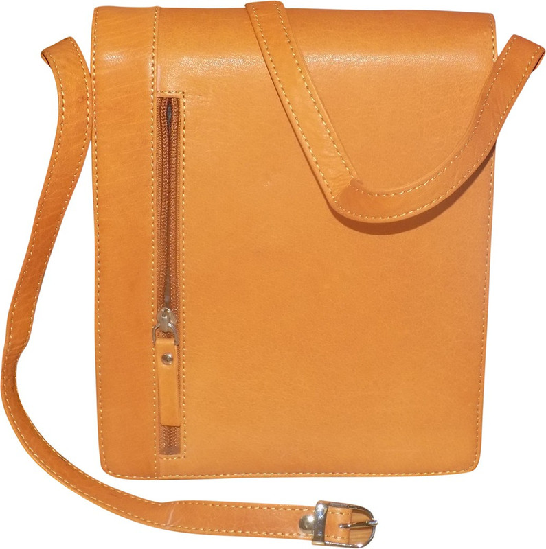 Kan Orange Genuine Leather Messenger Bag/Small Travel Bag For Men and Women Small Travel Bag - Medium(Orange)