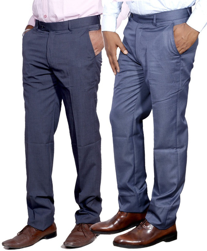 IndiWeaves Regular Fit Men Blue, Grey Trousers