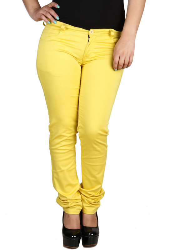 Fashion Cult Slim Fit Women Yellow Trousers