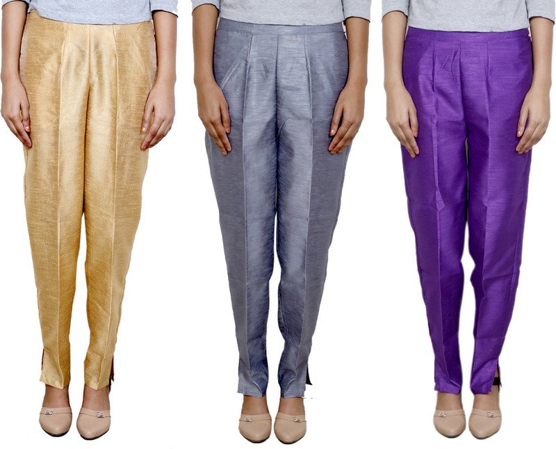 IndiWeaves Regular Fit Women Beige, Grey, Purple Trousers